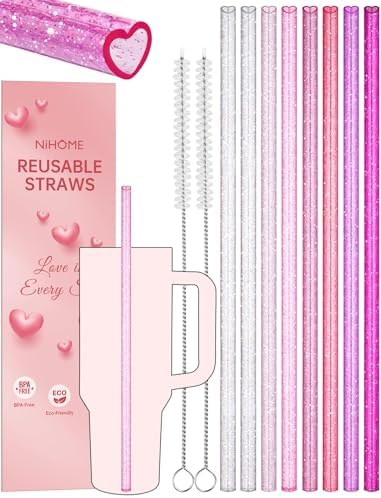 NiHome 12" Reusable Heart Shaped Straws Fit for Stanley Tumbler