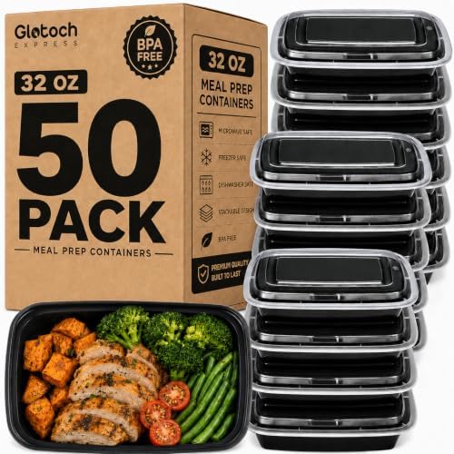 Glotoch Meal Prep Containers 32oz 50 Pack(100 Piece) with Lids