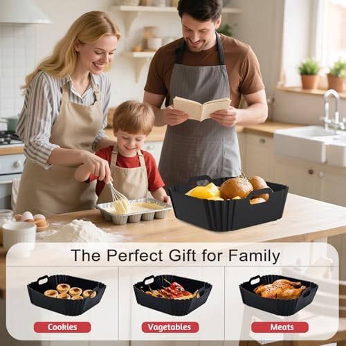 Air Fryer Silicone Liners 2 Pack, Reusable Square Air fryer Basket