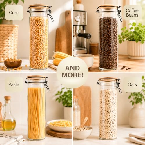 (3 Pack) 69oz Tall Airtight Glass Jars With Bamboo Lids, Food Storage