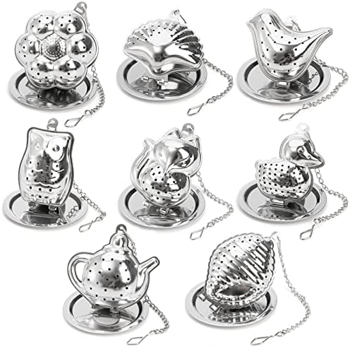 Elsjoy Set of 8 Loose Leaf Tea Infusers with Chain and 8 Drip Trays