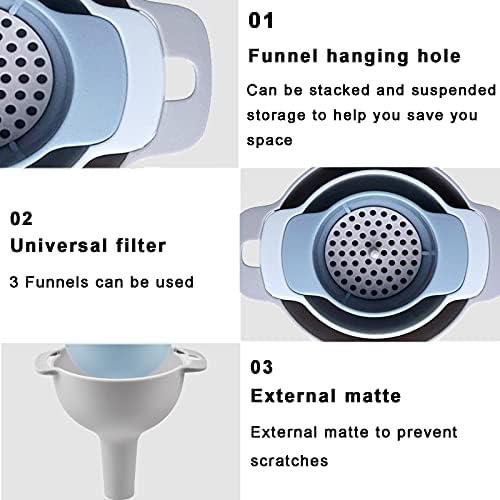 WAFJAMF 3 Pack Plastic Kitchen Funnels with Handle, Detachable