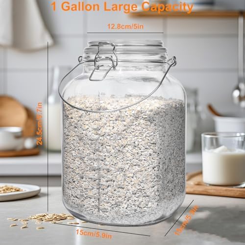 1 Gallon Wide Mouth Glass Jars with Airtight Lids, 2 Pack