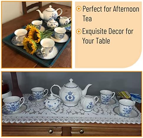 Brew To A Tea Blue Dream Tea Set, 48oz Teapot, 8oz Tea Cups, Saucers