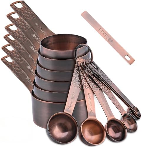 Measuring Cups and Spoons Set 14, Copper Measuring Cups and Spoons Set