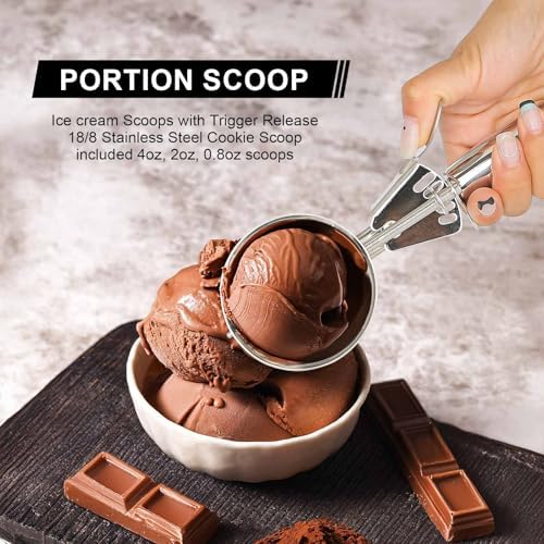 Cookie Scoops Set of 3 Ice Cream Scoop with Trigger 18/8 Stainless