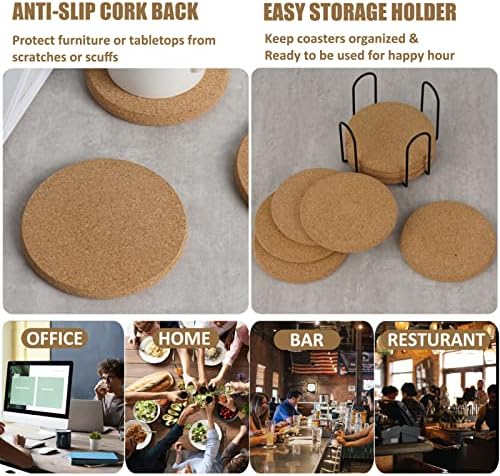 8 Pcs Drink Coasters with Holder, Thicker Cork Coasters for Drinks