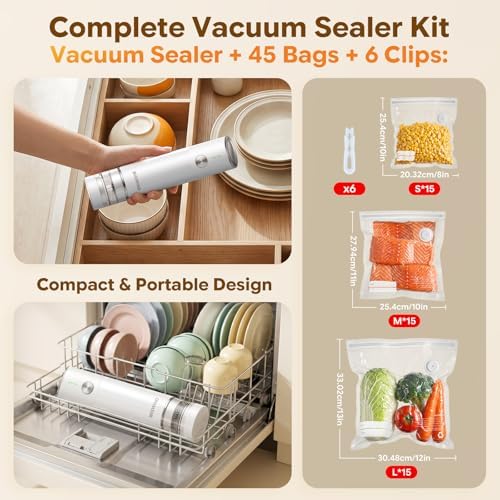 Compact Handheld Vacuum Sealer, 45 Reusable Bags