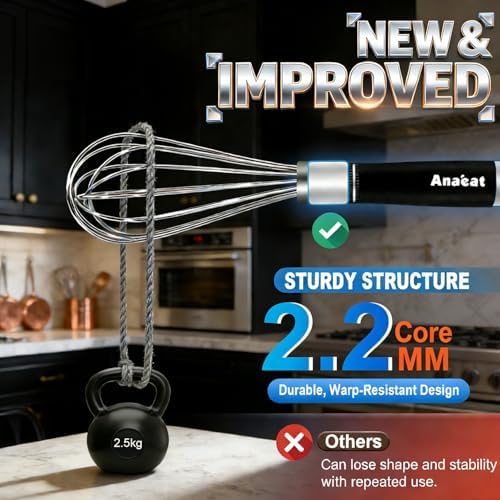 Anaeat Stainless Steel Kitchen Whisk Set of 5, Milk and Egg Beater