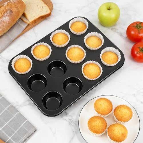 Muffin Pan & Cupcake Pan, 2 Pack 12-Cup Muffin Tin for Baking with 120