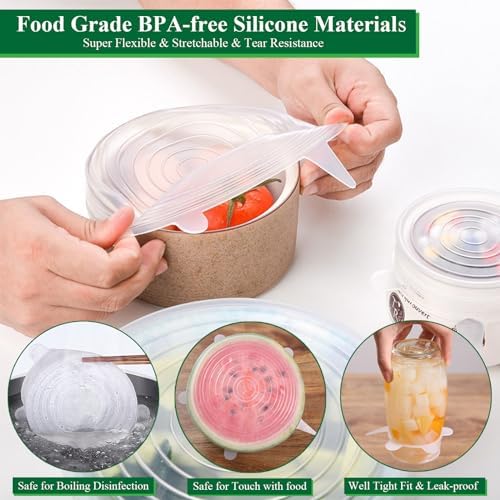 Silicone Stretch Lids, 12 Pack, 6 Sizes Reusable Bowl Covers
