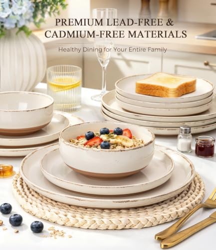 AmorArc Dinnerware Sets for 8, 24 Pieces Ceramic Plates and Bowls Set