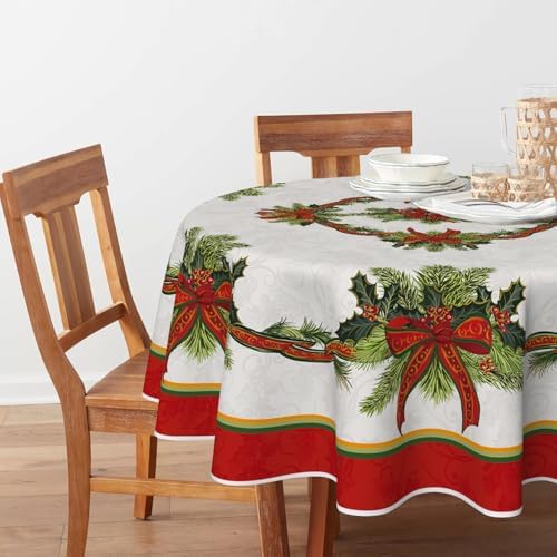 Horaldaily Christmas Tablecloth 70 x 70 Inch Round Poinsettia Golden