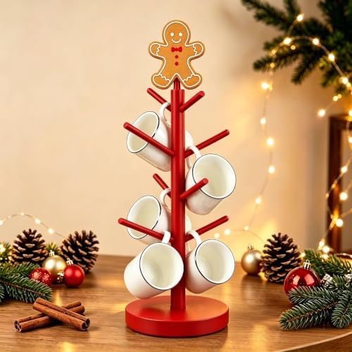 AnyDesign Christmas Tree Coffee Mug Holder with 8 Hooks, Gingerbread