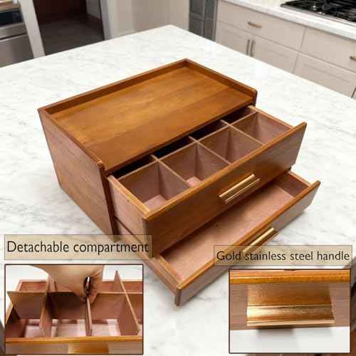 Wooden Tea Bag Organizer, Acacia Drawer Wood Storage Box, Teabag