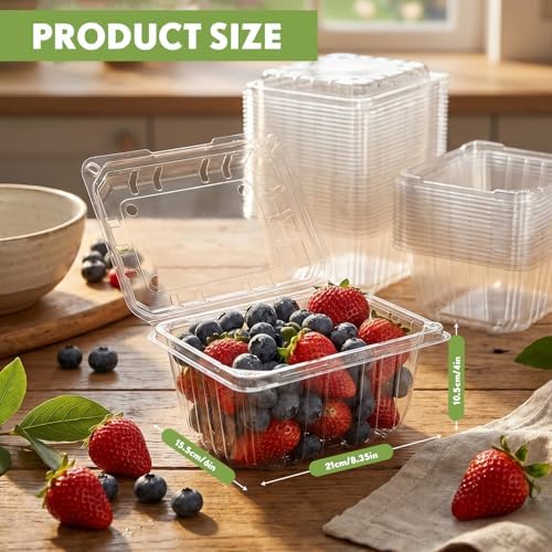 Baderke 50 Pcs Plastic Berry Basket, Small Molded Produce Vented