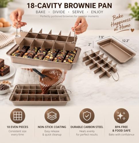 Brownie Pan with Dividers, Non-Stick Backing Pan, 18 Pre-slice All