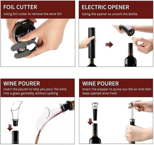 Electric Corkscrew Set with Battery, Drip-free Pourer, Wine Vacuum