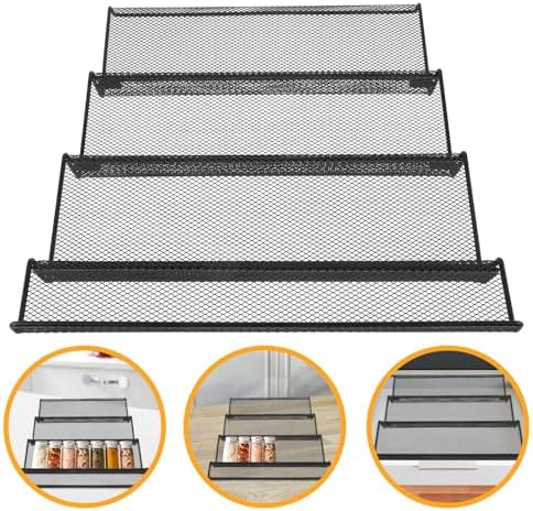 Metal Spice Jar Storage Rack Tiered Drawer Insert Organizer Black