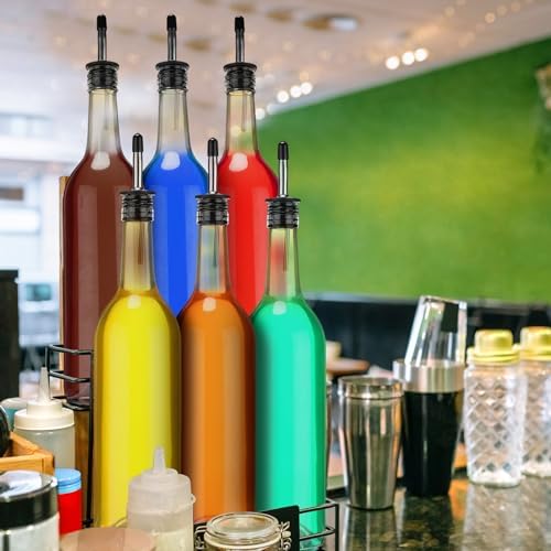Maxdot 10 Pcs Long Neck Glass Bottles with Pourer for Bar Wine Syrup