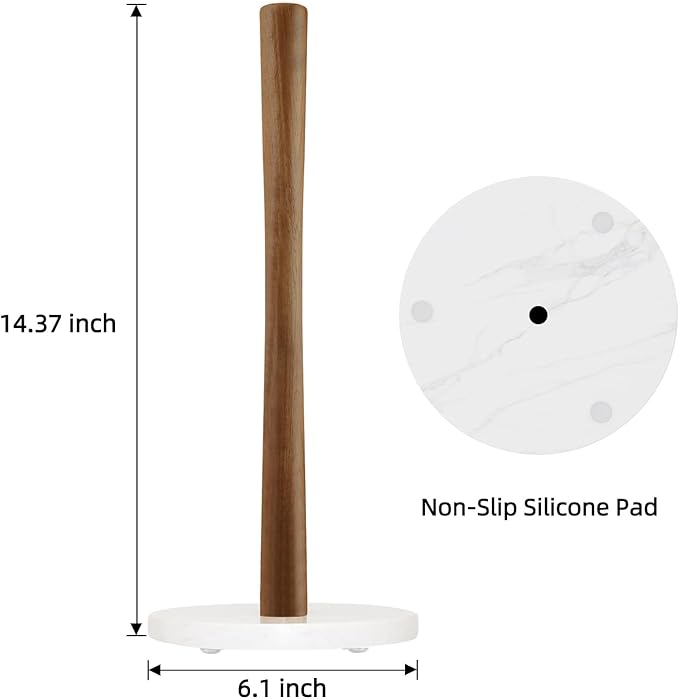 Buruis Wood Paper Towel Holder, Marble Base Modern Decorative Countertop - Image 6