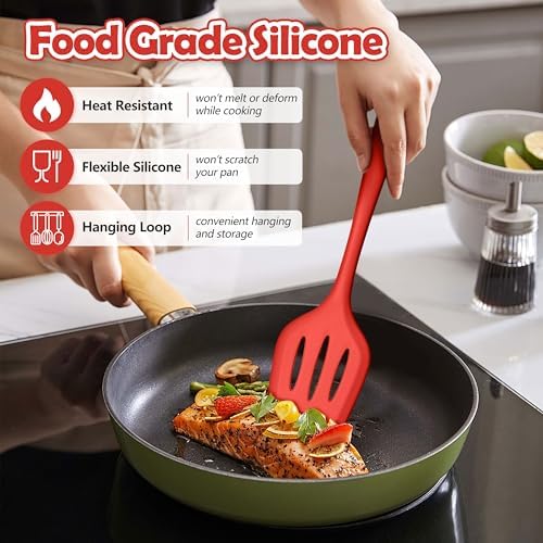 LIANYU 14 Pcs Silicone Cooking Utensils Set with Holder, Red