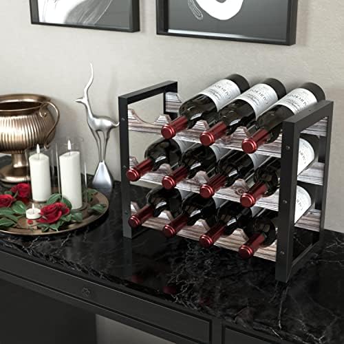 JACKCUBE Design Wine Rack Freestanding Floor 3 Tier Stackable 12 Wine