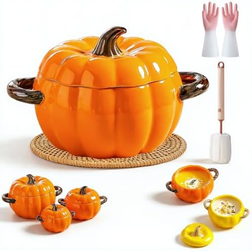 Pumpkin Dutch Oven Pot with Lid, Ceramic Pumpkin Casserole Pot, 1.8QT