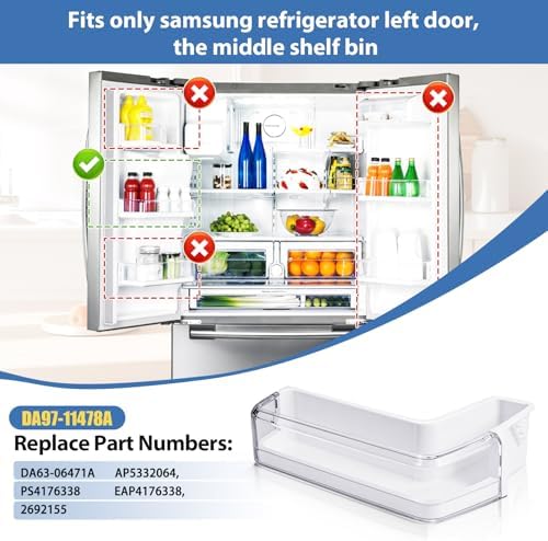 DA97-11478A Left Door Middle Shelf Bin Compatible with Samsung