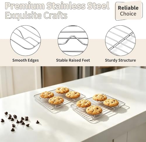 TeamFar Stainless Steel Toaster Oven Pan with Rack Set, 9"x7"x1"