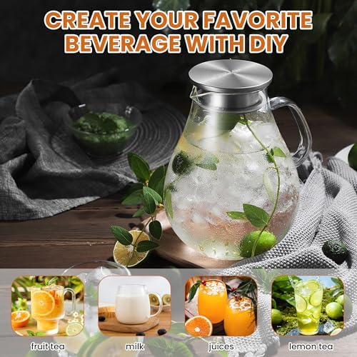 SUSTEAS 3 Litre 101oz Glass Pitcher with Lid and Spout, Handmade
