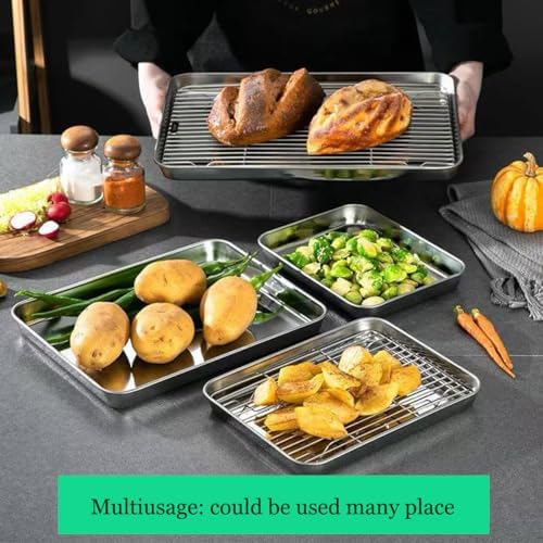 Stainless Steel 304 Small Baking Sheet Pans with Cooling Rack 9.3x6.9”