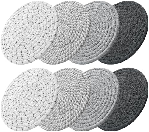 ME.FAN 8 Inch Trivets for Hot Dishs, Cotton Thread Weave Trivets 8 Set