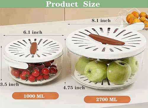 2 Pcs Fruit Vegetable Washing Bowl with Strainer, 2.85QT+1QT