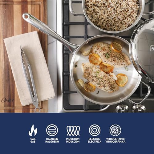 Oster Platinum Sedwick 10-Piece Stackable Stainless Steel Pots and Pans Cookware Set W/Domed Stainless Steel Lids W/TriPly Encapsulated Base - Induction Safe