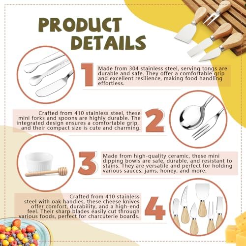 Charcuterie Boards Accessories Charcuterie Utensils Cheese Butter Spreader Knife Set Small Serving Tongs Forks and Spoons Dipping Bowls Honey Dippers Toothpick Flags for Party Platter Making