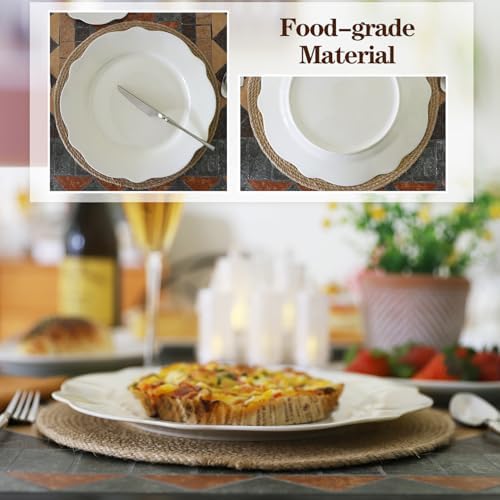 10.5” White Porcelain Large Dinner Plates Leave Wave Rim Set of 8