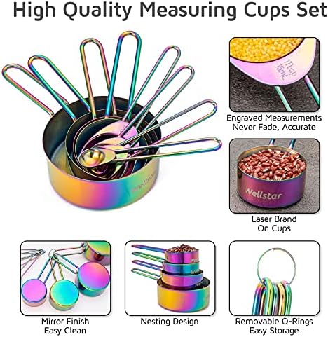 WELLSTAR Measuring Cups and Spoons Set of 8, Food Grade 18/8 Stainless