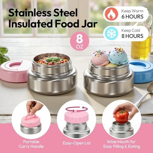 Stainless Steel Bento Lunch Box with 8oz Insulated Food Jar, 3