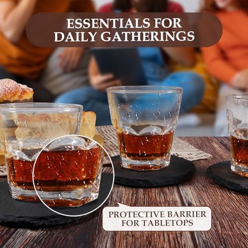 Slate Coasters Set of 8 with Metal Holder, Modern Stone Coasters for