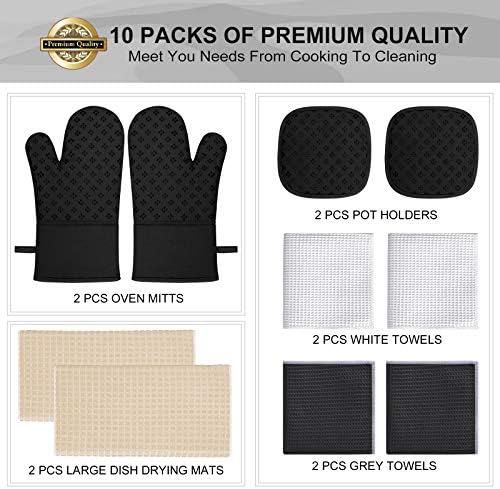 Oven Mitts and Pot Holders Set 10 Pcs,with Kitchen Towels Dishcloths