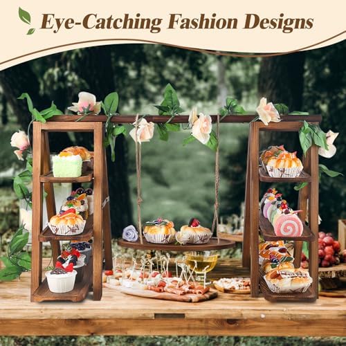 Wisreach Wooden 3 Tier Cupcake Stand with Swing and Flower Decoration