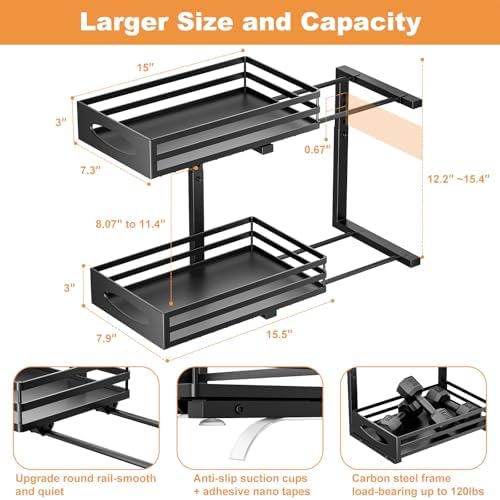 mixeshop 2-Tier Under Sink Organizer, Black