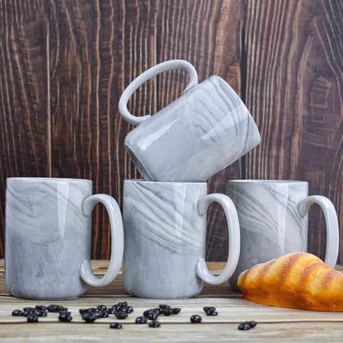 Coffee Mugs Set of 4,16 OZ Large Tea Cups, Grey Marble Ceramic Cup