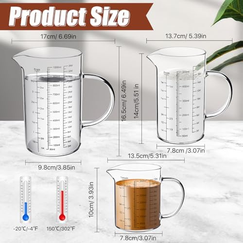 3 Pack Glass Measuring Cups,1-Cup,2-Cup,4-Cup Measuring Jugs with
