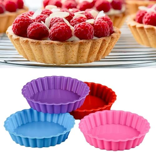 8 PC Silicone Quiche Pan, 4 Inch Fluted Mini Tart & Pie Molds