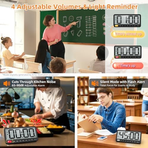 7.6'' Large Digital Kitchen Timer - 99H Countdown and Visual Light