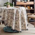 F-CHU Floral Round Tablecloth 60 Inch Cotton Linen Table Cloth with