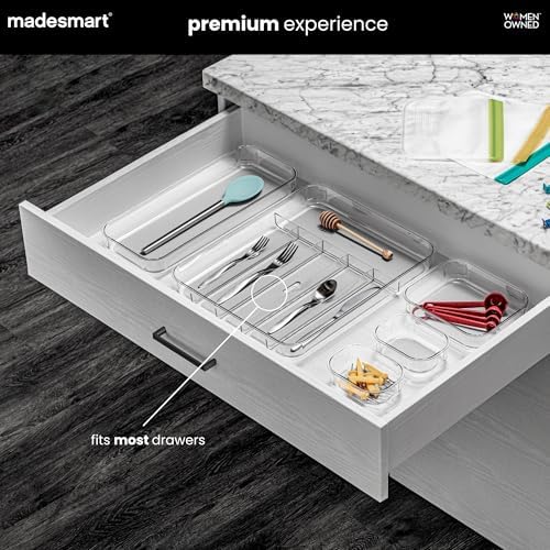 madesmart Clear 6-Compartment Silverware Tray, Grey