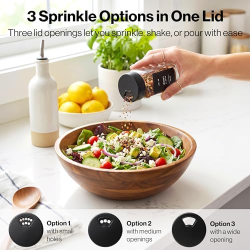 EDELHAUS Glass Spice Jars with Label and Black Sprinkle Lids